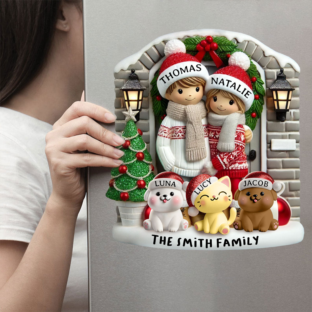 Personalized Farmhouse Couple Christmas Decal with Optional Pet Dog Cat, Christmas Gift for Him, Gift for Her