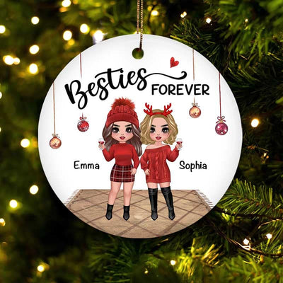 Christmas Doll Besties Standing Personalized Circle Ornament