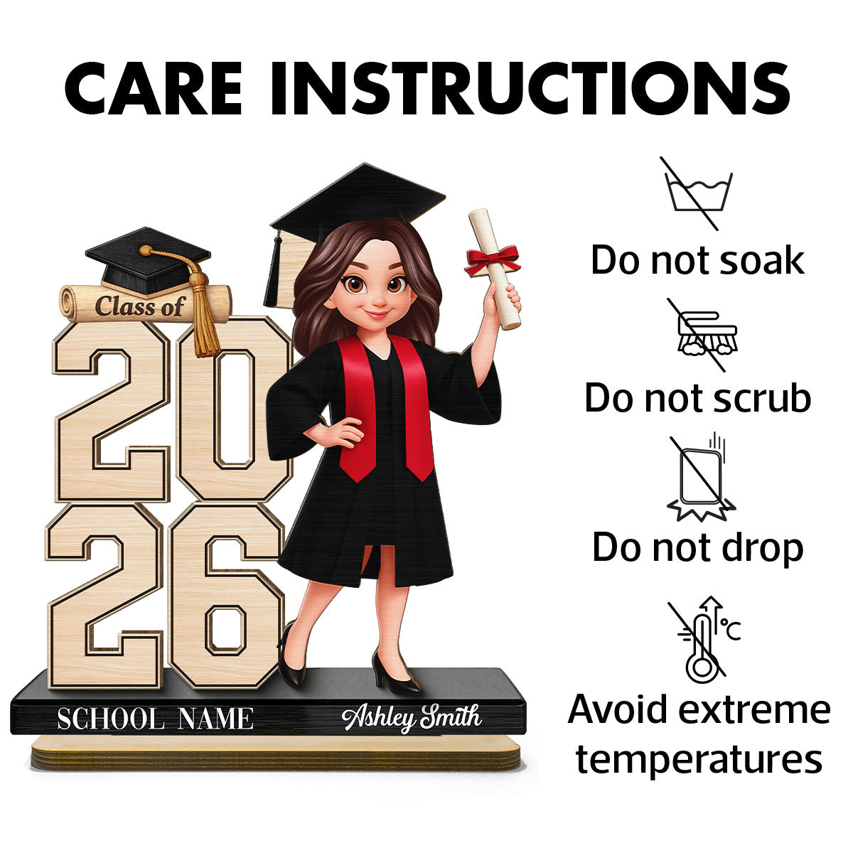 Class Of 2026 2027 Senior 2D Flat - Personalized 2-Layered Wooden Plaque - Graduation Gift For Graduates, Daughter, Son