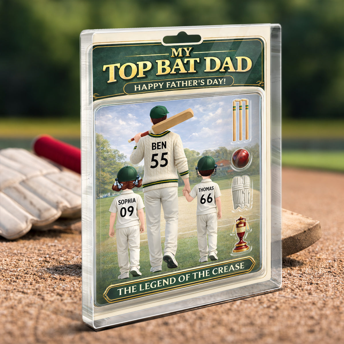 My Top Bat Dad Cricket - Personalised Acrylic Block Plaque - UK Father's Day Gift, Heartfelt Gift For Dad