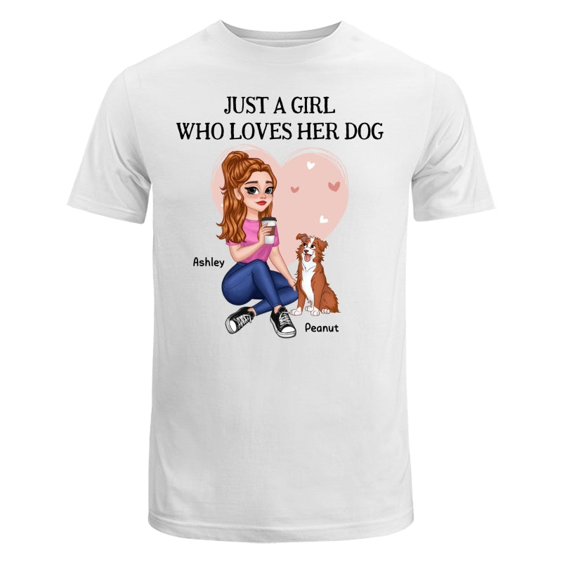 Just A Girl Who Loves Dogs Pretty Cartoon Girl Sitting With Cute Dogs Personalized Shirt