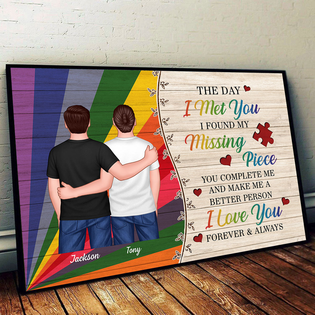 The Day I Met You LGBTQ Couple Hugging Standing Personalized Poster, Pride Month Gift