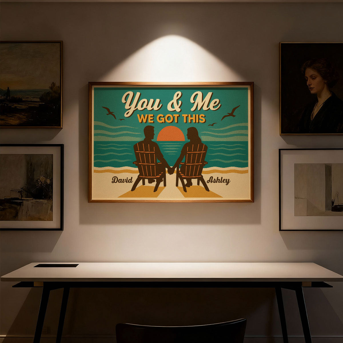 Eternal Love Couple Beach Landscape Retro Vintage Style - Personalized Poster