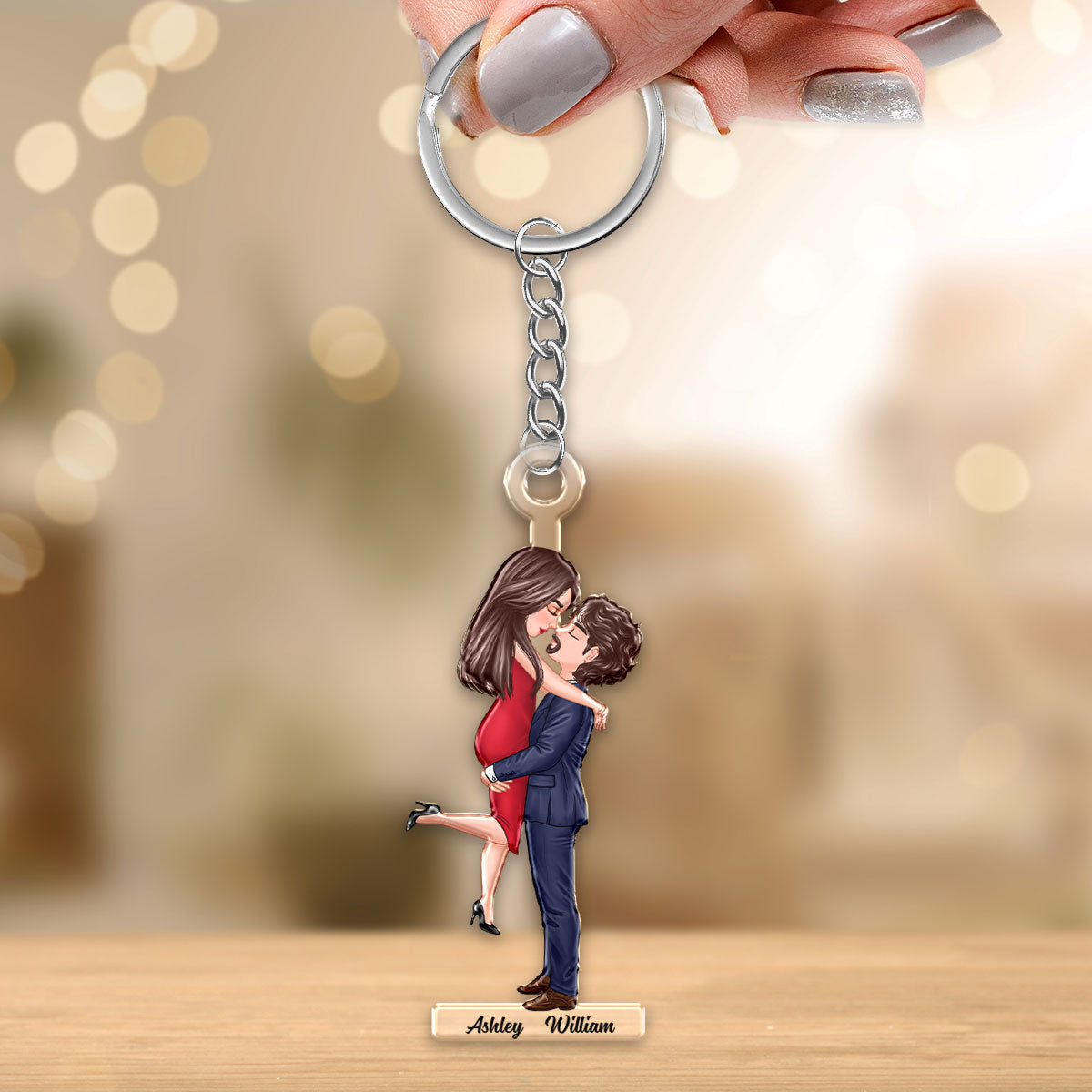 Doll Couple Hugging Kissing Personalized Acrylic Keychain