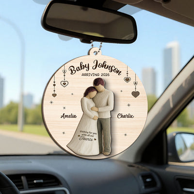 2D Flat Waiting For You With All Our Hearts Couple Expecting Baby - Personalized 2-Layer Wooden Ornament, Baby Shower Gift For Parents-to-be