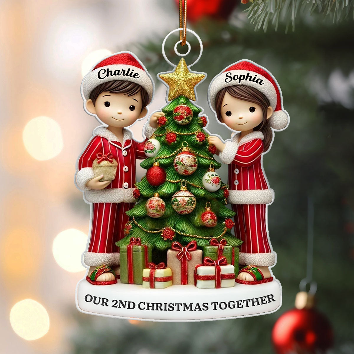 3D Effect Couple Decorating Christmas Personalized Acrylic Ornament