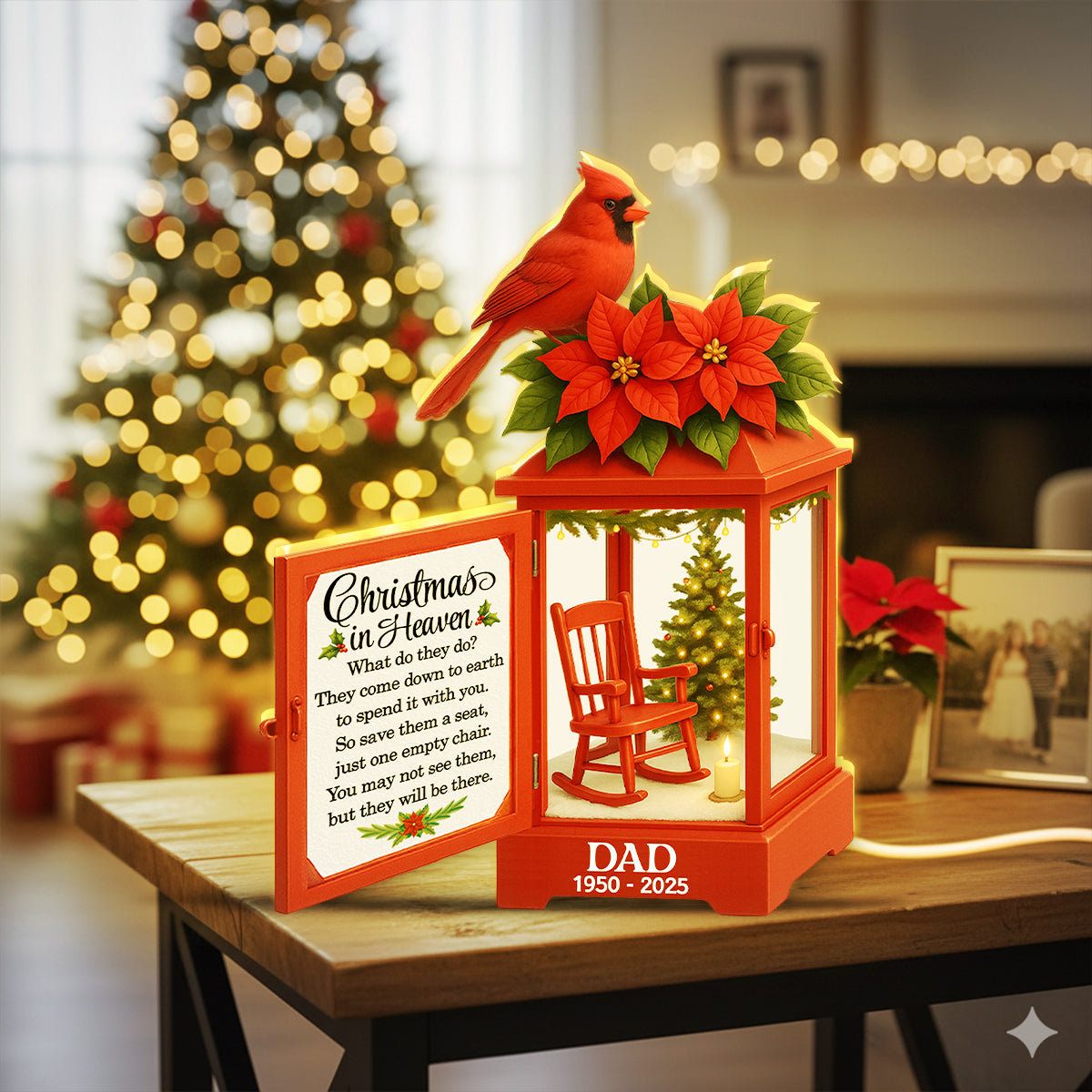 Christmas In Heaven Red Lantern - Personalized Light Box - Christmas Gift For Loss Of Loved Ones