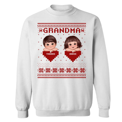 Grandma Grandkids Ugly Sweater Pattern Personalized Shirt