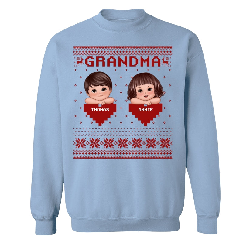 Grandma Grandkids Ugly Sweater Pattern Personalized Shirt