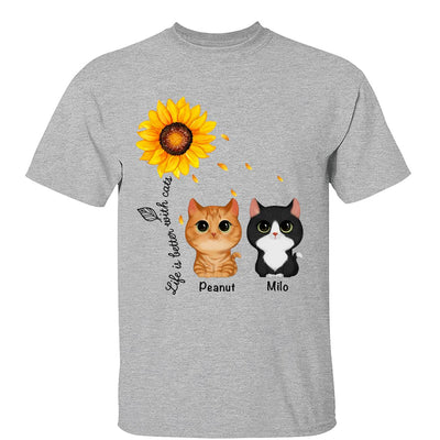 Watercolor Cute Cats Under Sunflower Personalized Shirt