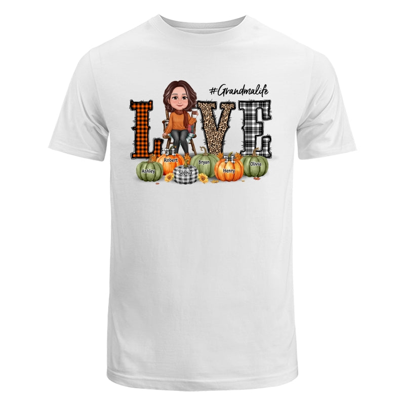 LOVE Grandma Life Fall Season Pumpkin Names Personalized Shirt
