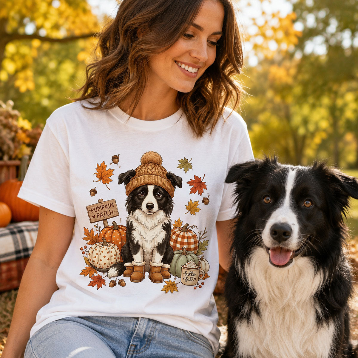 Custom Dog Photo Pumpkin Patch - Personalized Shirt - Fall Gift for Dog Moms, Cat Moms, Pet Lovers