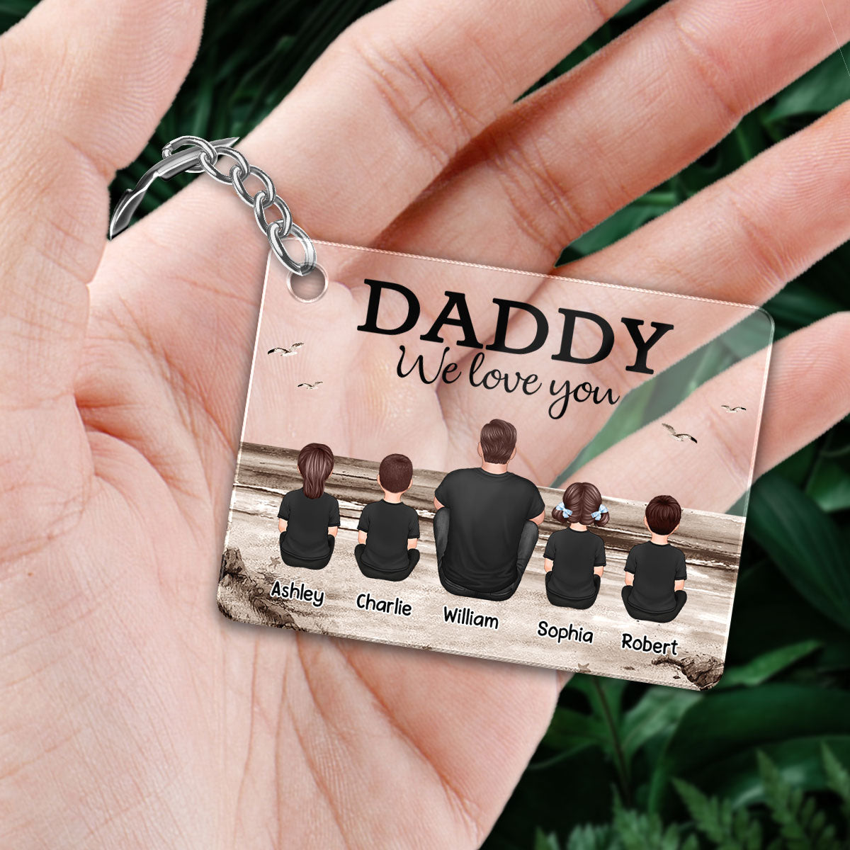 Retro Beach Landscape Best Dad Ever Personalized Acrylic Keychain