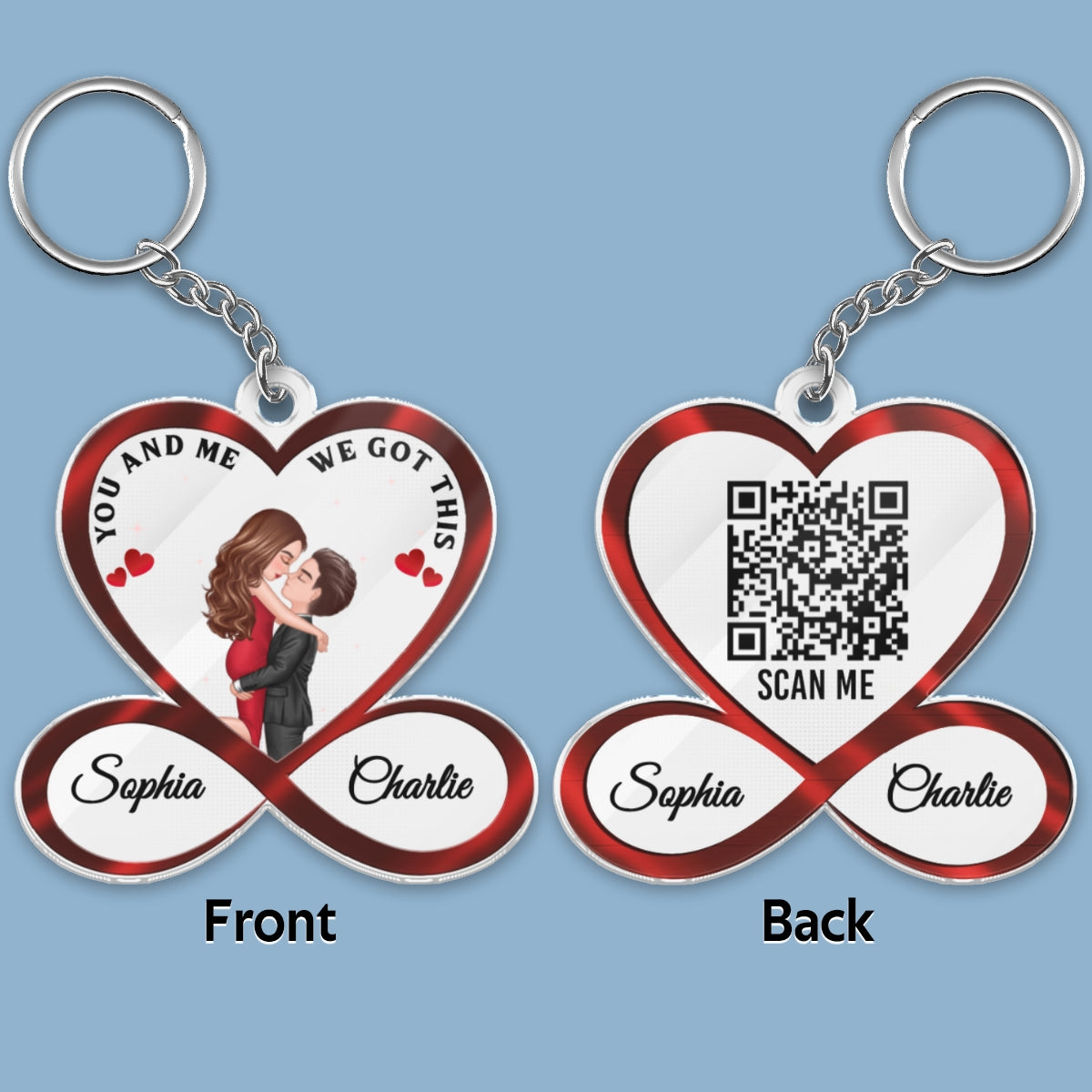 Infinity Heart Couple Hugging Kissing Scannable QR Code Song Anniversary Gift For Him Gift For Her Personalized Acrylic Keychain