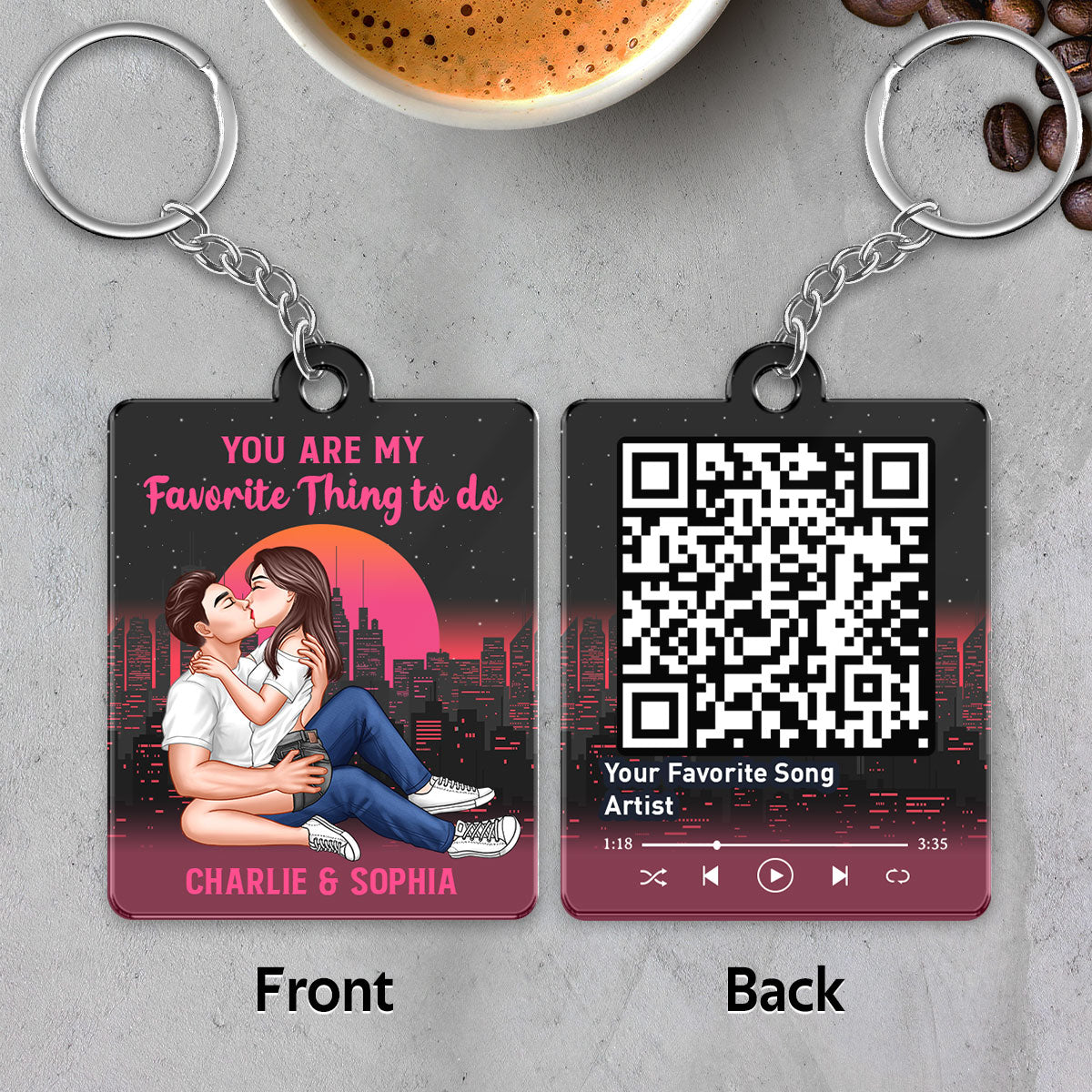 Sexy Couple Kissing Retro Background Favorite Song QR Code Personalized Acrylic Keychain