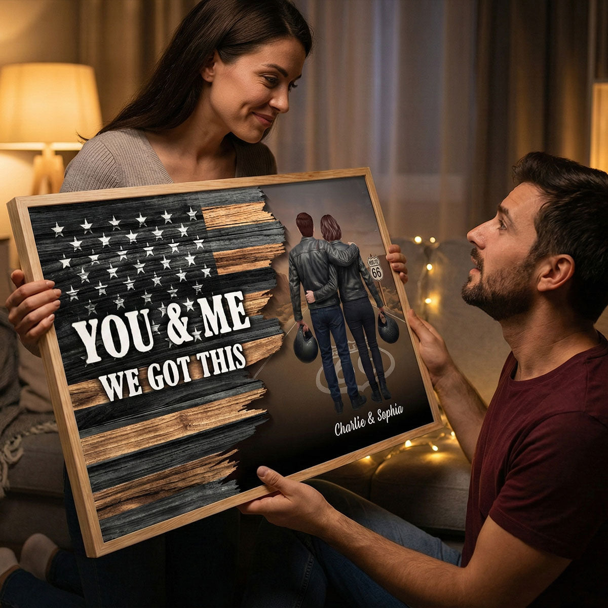 Eternal Love Back View Biker Couple Riding Partners For Life Half Nation Flag - Personalized Poster - Gift For Couple, Bikers, Gift For Him, For Her