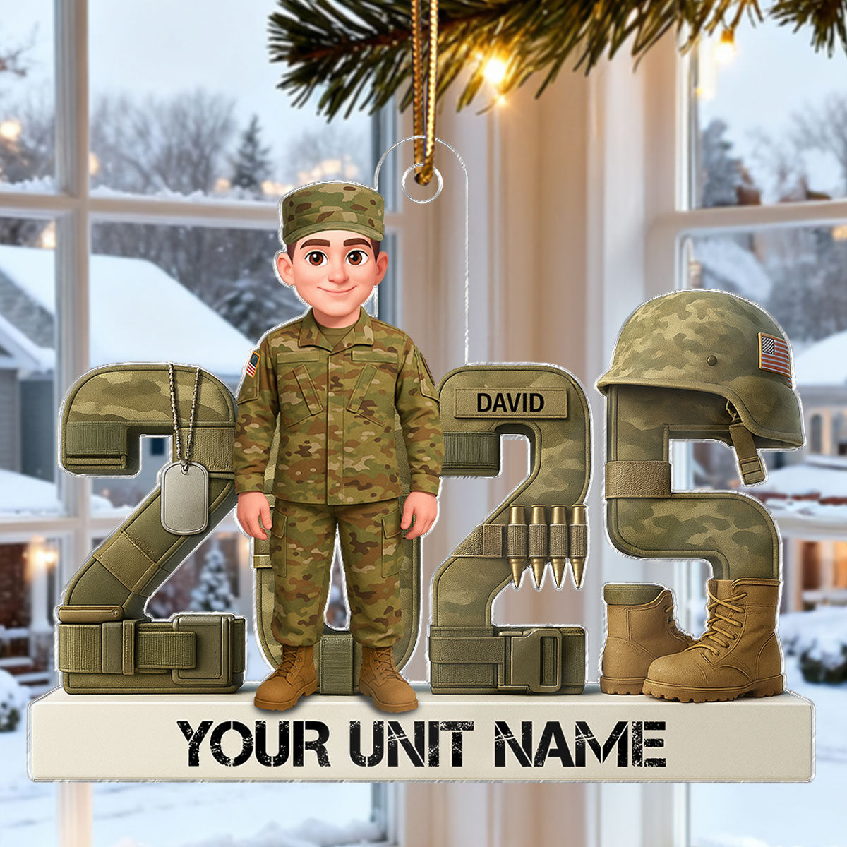 3D Effect Christmas Army Soldier - Personalized Acrylic Ornament