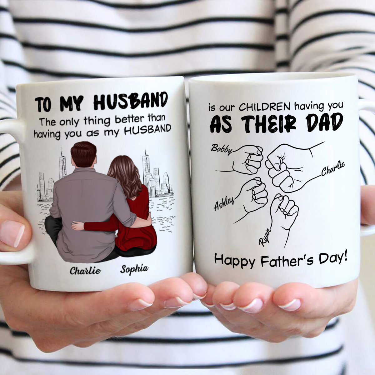 To My Husband Our Children Having You As Their Dad Couple Sitting Back View Fist Bumps Personalized Mug