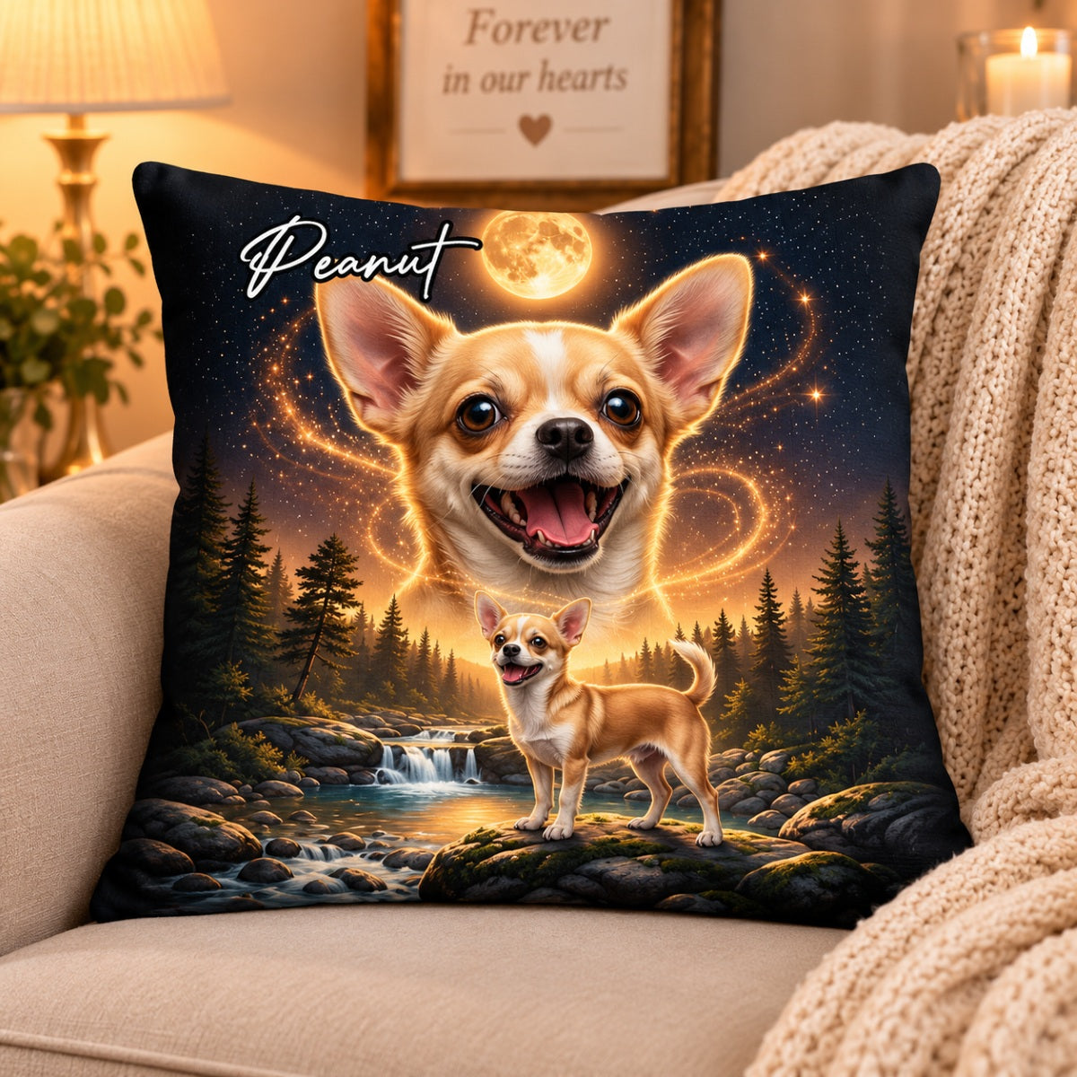 Dog Howling to the Moon - Personalized Pillow - Gift for Dog, Cat Lovers, Pet Memorial Gift