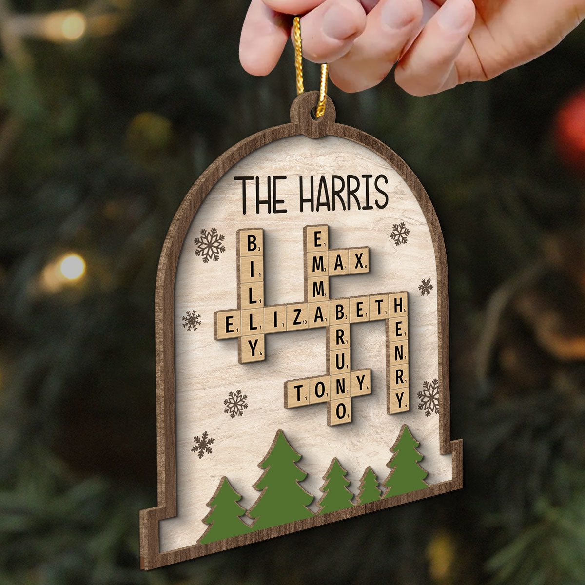 Whole Family Names Crossword Puzzle Art Personalized 2-Layer Wooden Ornament, Christmas Gift For Family, For Parents, Grandparents, Siblings, Children