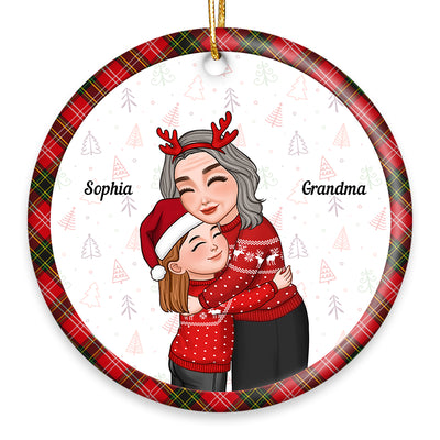 Grandma Grandkid Hugging Christmas Gift For Grandson Granddaughter Personalized Circle Ornament
