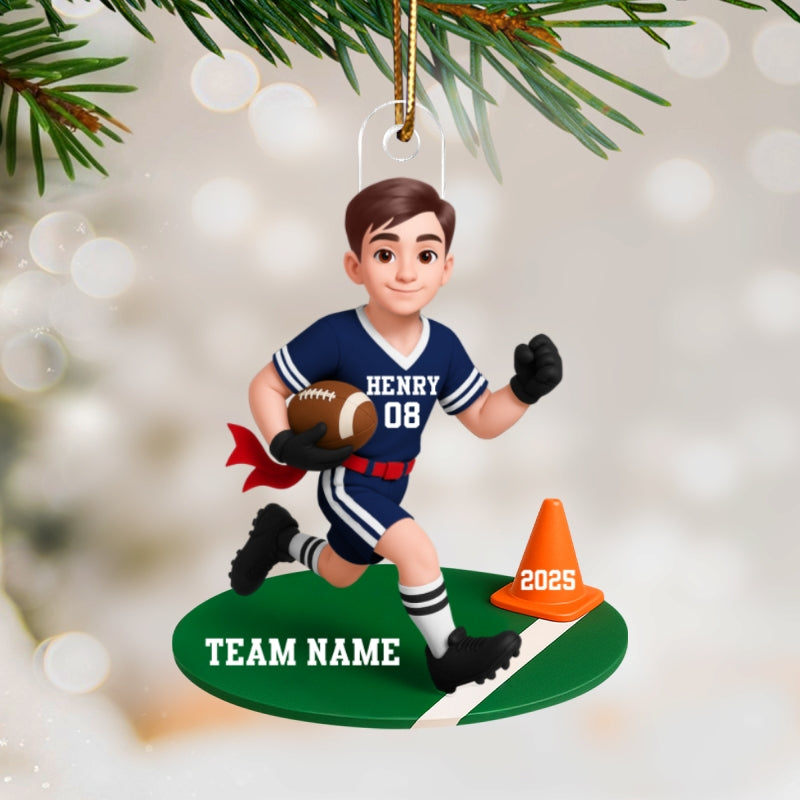 3D Effect Boy Girl Flag Football - Personalized Acrylic Ornament - Christmas Gift for Daughter Son