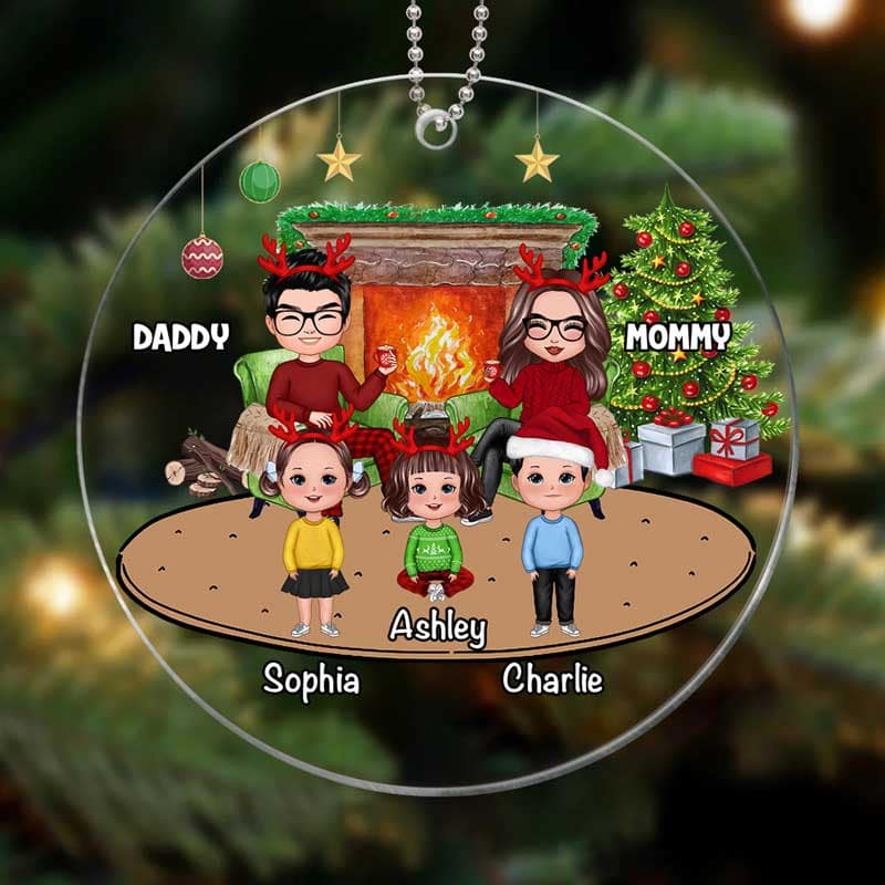 Doll Couples And Kids Personalized Christmas Acrylic Ornament