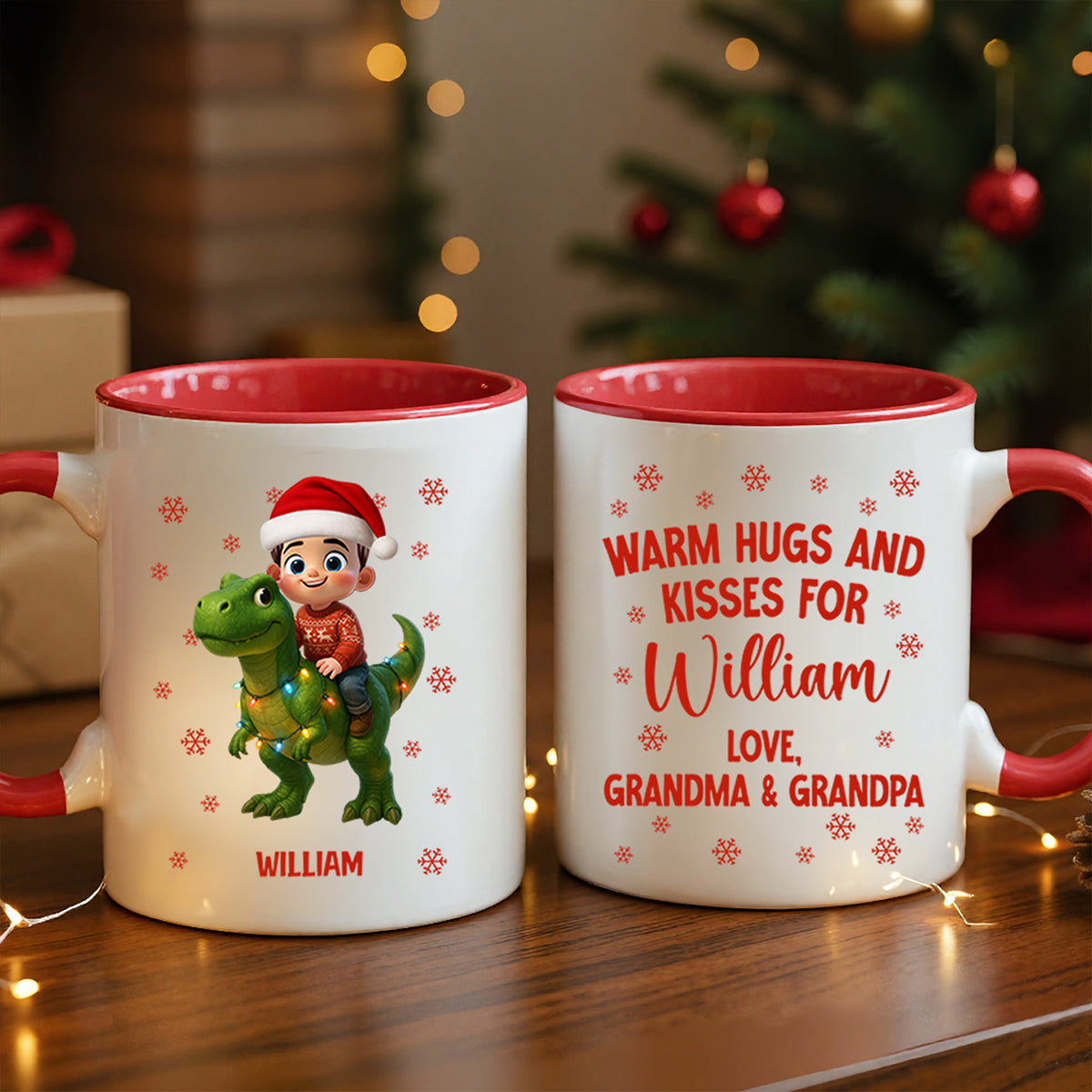 Cute Kid With Dinosaur Christmas Personalized Mug