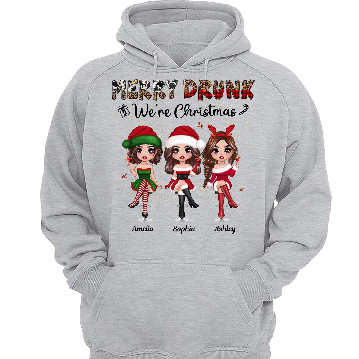 Merry Drink We‘re Christmas Besties Best Friends Personalized Shirt
