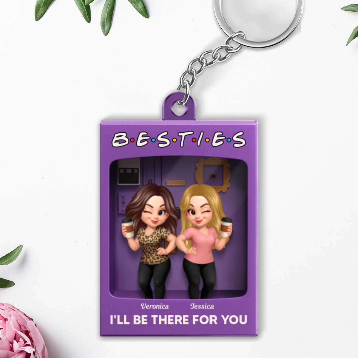 Besties Forever Best Friends Purple Toy Box Style - Personalized Acrylic Keychain - Friendship Gift For Besties