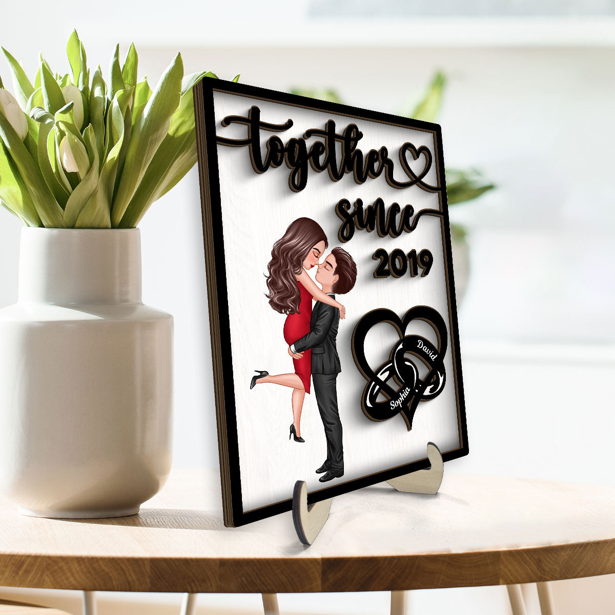Together Since Couple Rings Valentine‘s Day Gift For Him For Her Personalized 2-Layer Wooden Plaque