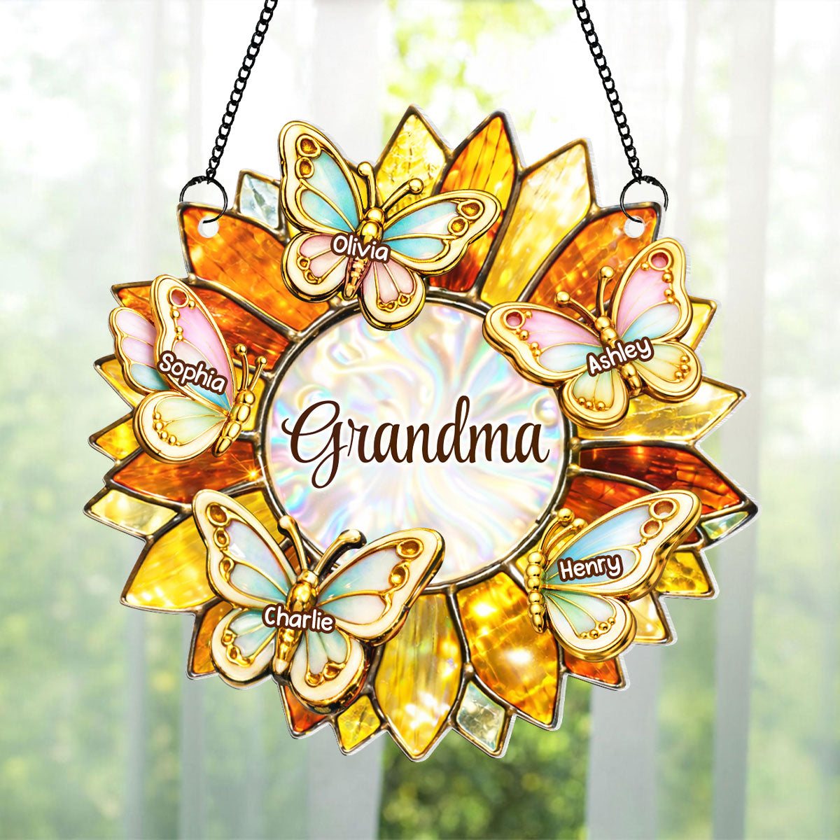 Grandma Mom Sunflower Butterfly - Personalized Suncatcher - Heartfelt Mother's Day Gift for Her