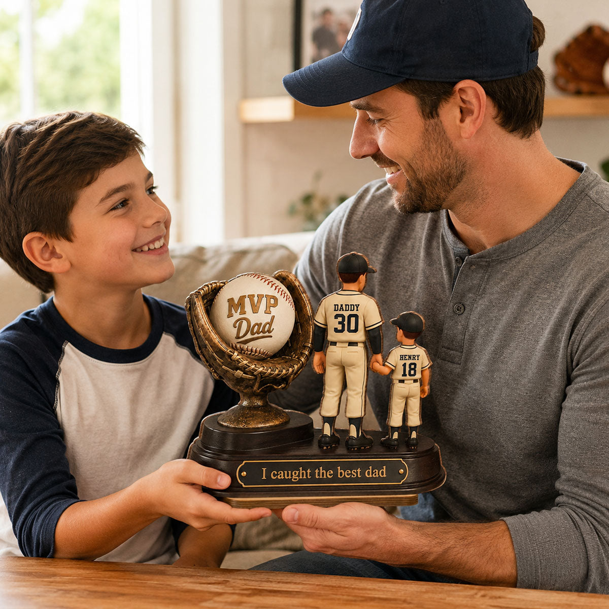 We Caught the Best Dad Baseball Trophy - Personalized 2-Layered Wooden Plaque - Father's Day Gift for Dad, Husband