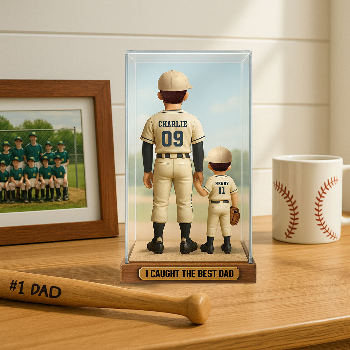 We Caught The Best Dad Baseball Dad & Kids In Display 3D Effect Personalized Acrylic Flat Block Plaque