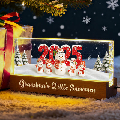 Grandma's Little Snowmen - Personalized Acrylic Block LED Night Light - Christmas Gift for Grandma