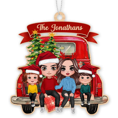 Family Couple On Christmas Truck Personalized Wooden Ornament