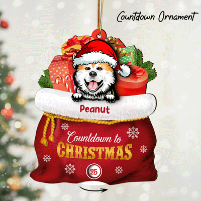 Christmas Peeking Dogs Cats In Santa Gift Bag Personalized Wooden Countdown Ornament, Xmas Gift For Dog Cat Owners, Dog Cat Lovers
