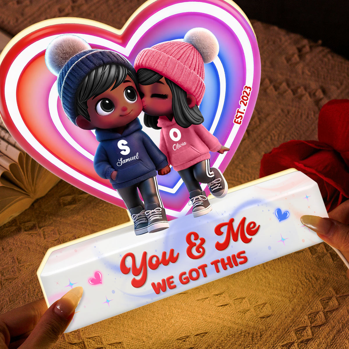 Eternal Love Cute Cartoon Chibi Couple - Personalized Light Box - Heartfelt Valentine's Day Gift, Anniversary Gift For Couple, For Him, For Her