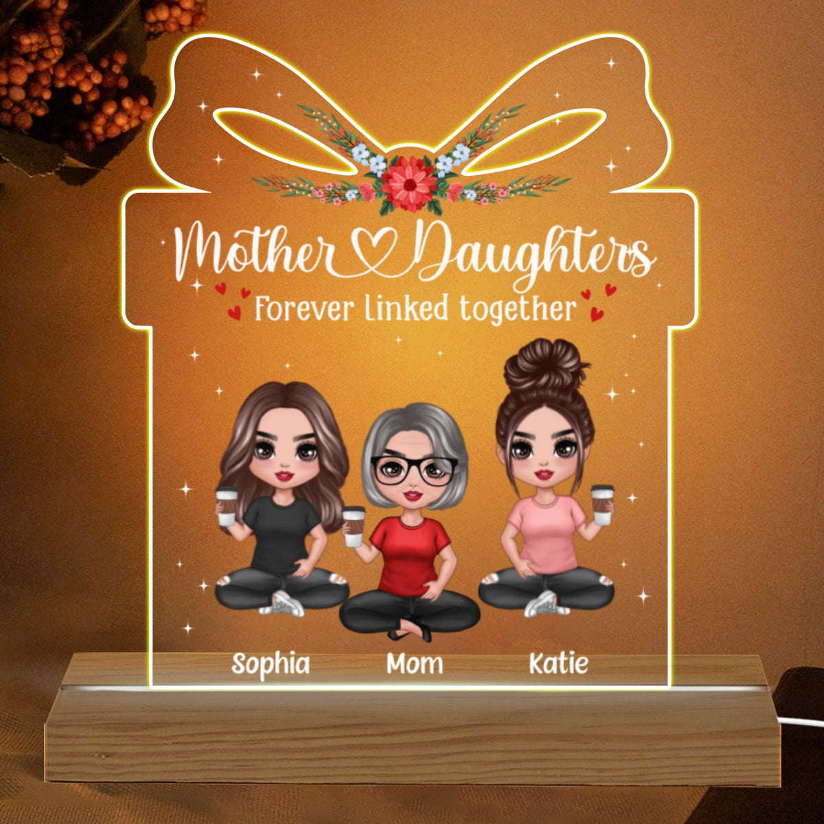 Like Mother Like Daughter Gift Shaped Personalized Acrylic Warm Custom Shaped LED Night Light