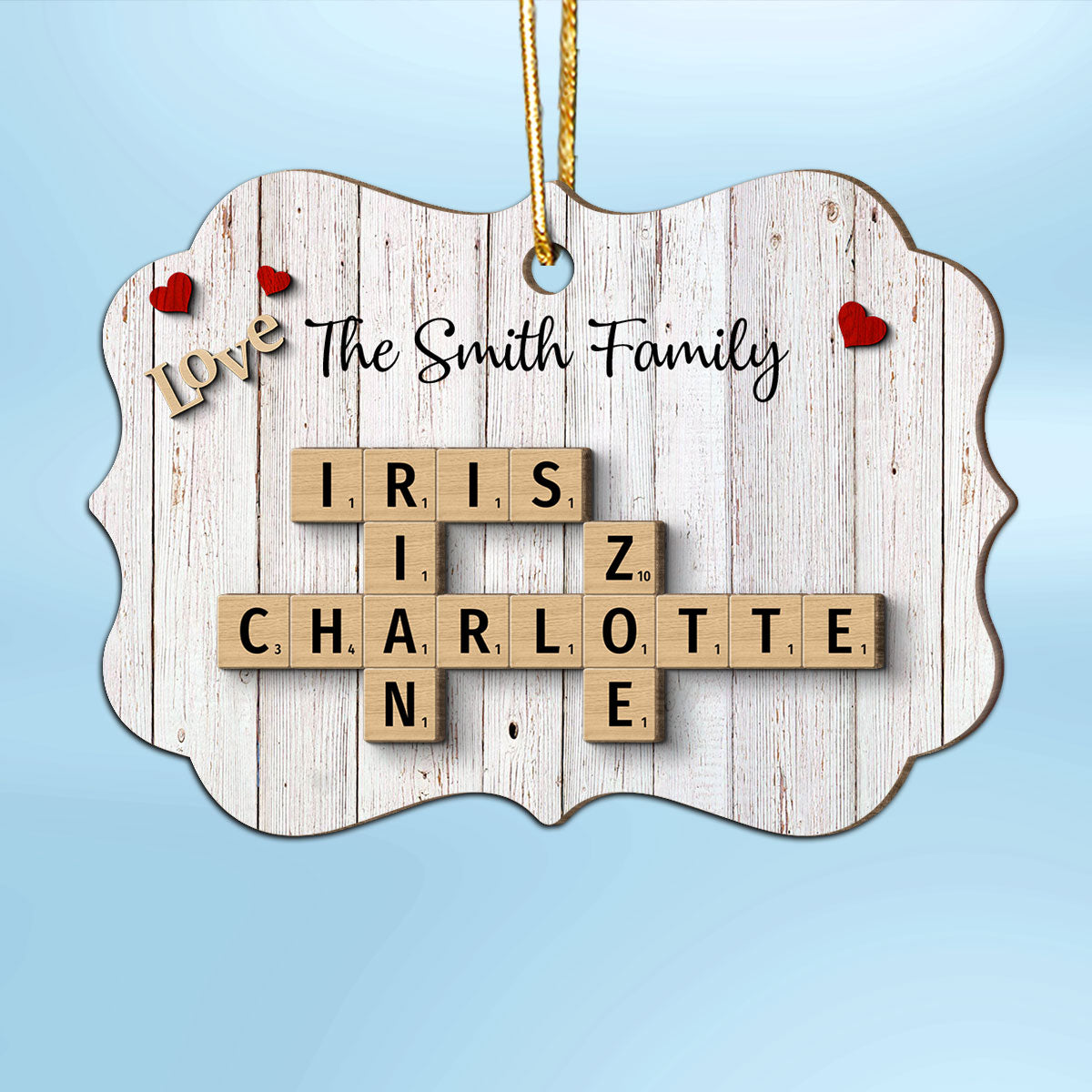 Family Love Crossword Puzzle Art Personalized 2-Layer Wooden Ornament, Christmas Decor, Created In A Moment, Treasured Forever