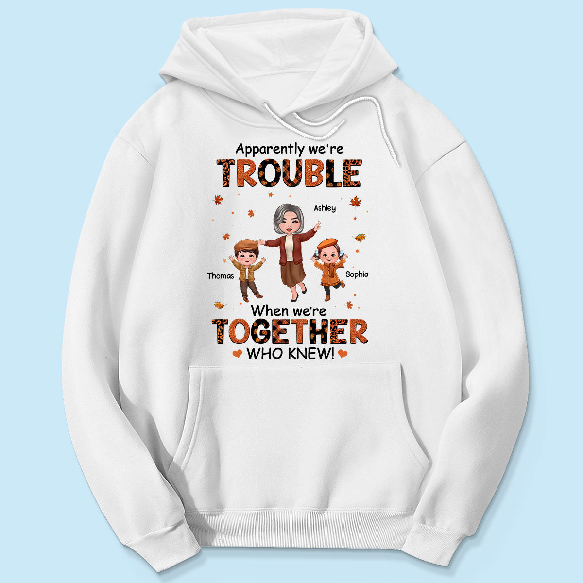 Patterns Fall Season Happy Doll Grandma Mom And Kids Trouble Together Personalized Shirt