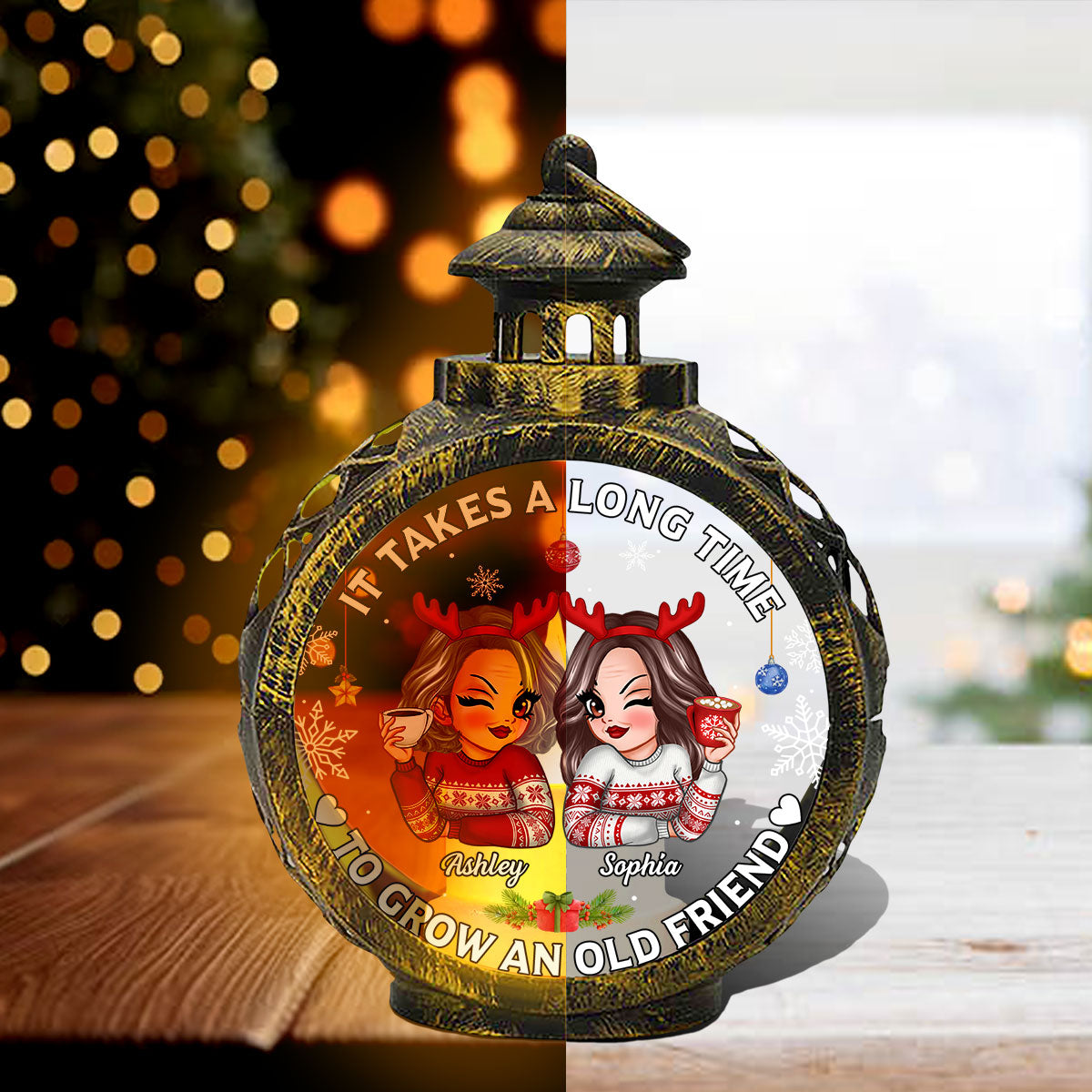 It Takes A Long Time To Grow An Old Friend Personalized Lantern Ornament, Christmas Gift For Best Friends