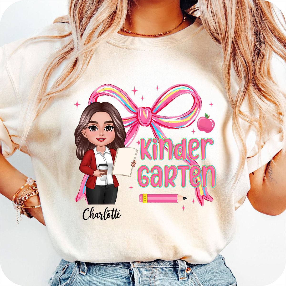 Preppy Style Pinky Teacher Custom Grade Personalized Shirt