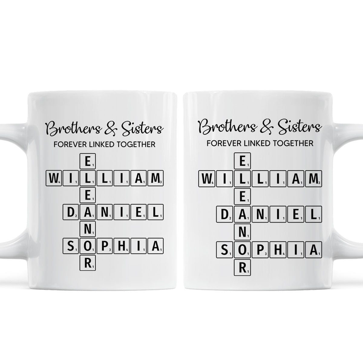 Brothers & Sisters Forever Linked Together Crossword Puzzle Art Personalized Mug, Gift For Brothers, Sisters, Siblings, Family
