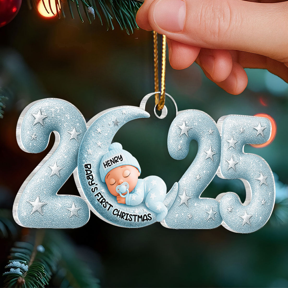 Baby Sleeping on Moon Ornament 2025 Crystal Effect - Personalized Acrylic Ornament - Baby Keepsake Gift, Newborn Gift