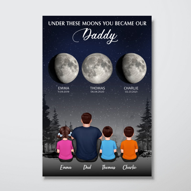 Under These Moon You Became Our Dad Grandpa Birth Moon Phase Art Personalized Poster