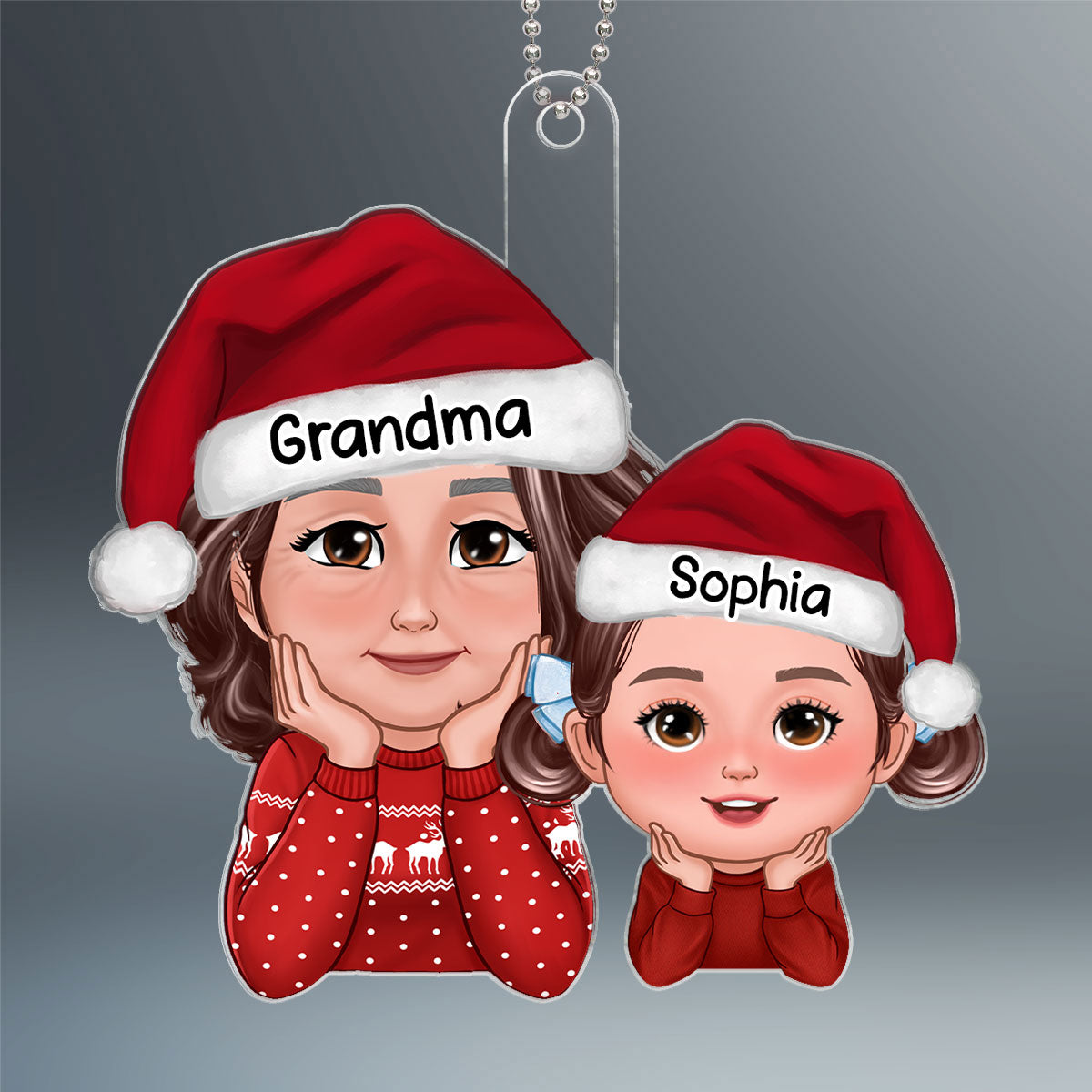Pretty Grandma Granddaughter Grandson Chin On Hands Personalized Acrylic Ornament
