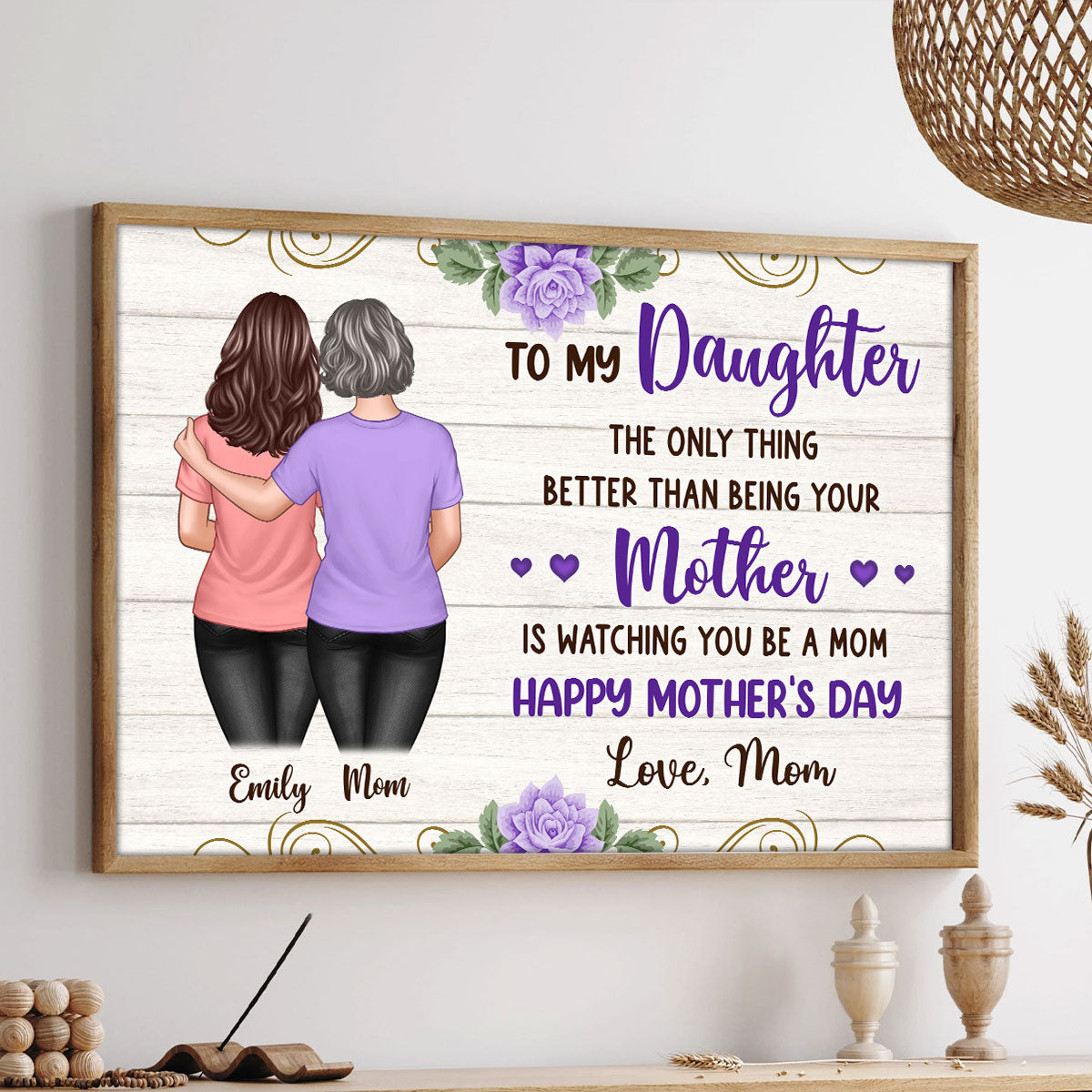 Purple Flowers To My Daughter From Mom Happy Mother's Day Personalized Poster, Gift For Daughter