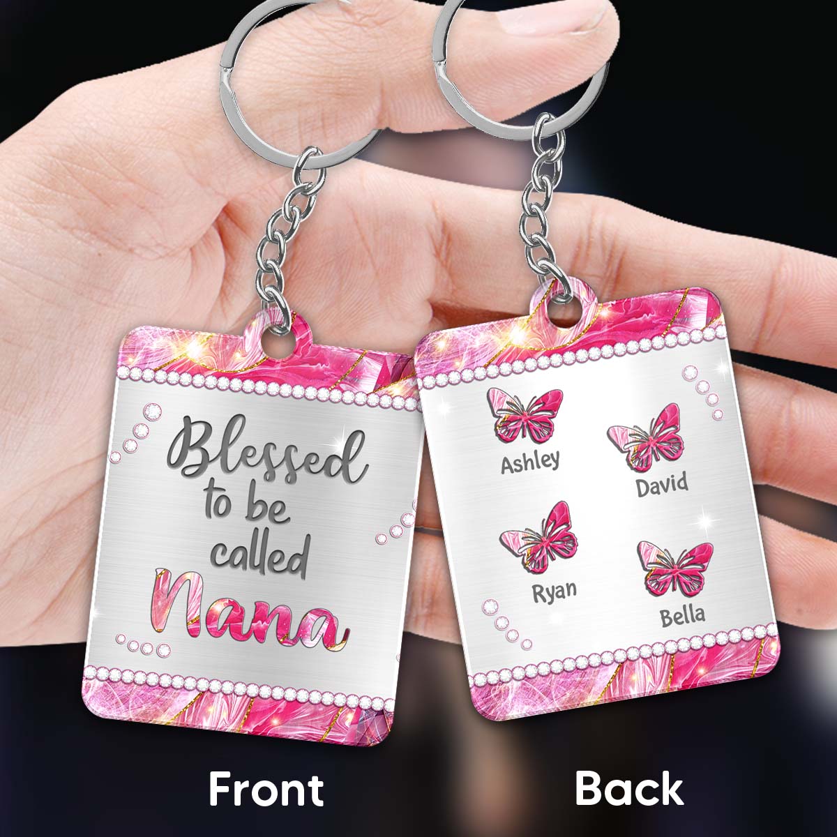 Grandma Mom Butterflies Metal Pattern Personalized Acrylic Keychain