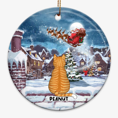 Cats On Rooftop Christmas Personalized Circle Ornament
